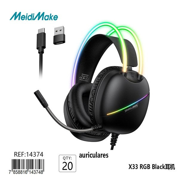 Auriculares Omnix X33 RGB Negro Type-C