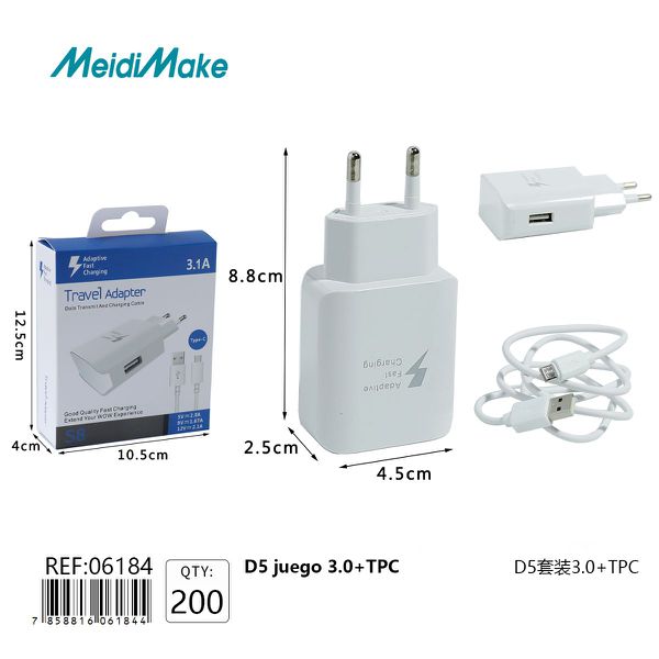 Cargador Rápido 3.1A USB con Cable TPC
