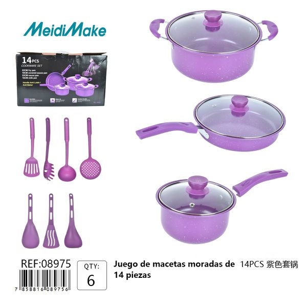 Batería De Cocina 14 Piezas Color Púrpura Omnix