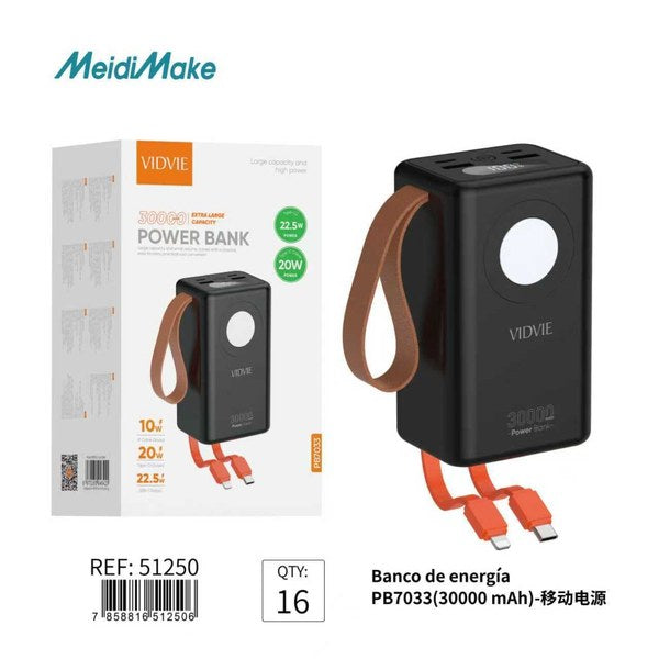 Banco de Energía 30000 mAh con Cable Integrado