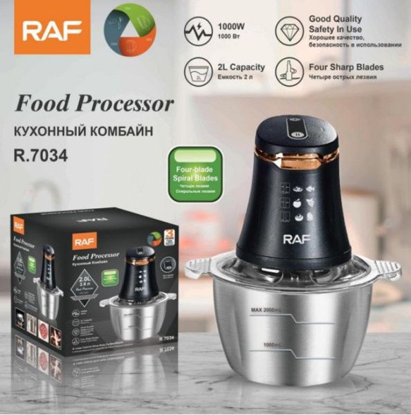 Procesador de Alimentos 2L 1000W Cuchillas Espiral
