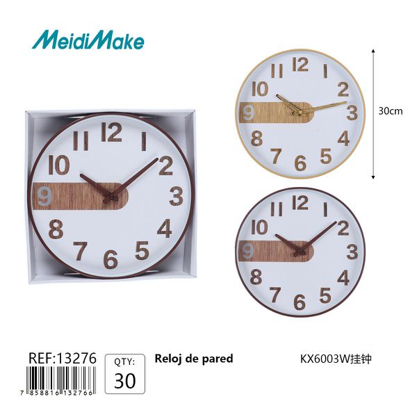 Reloj de Pared Madera Blanco 30cm
