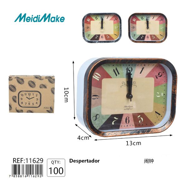 Reloj Despertador Multicolor Rectangular 13cm