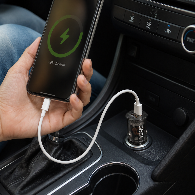 Cargador Auto 12V USB-C Rápido — lifestyle