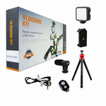 Kit Vlogging Completo Micrófono LED Trípode — fondo blanco