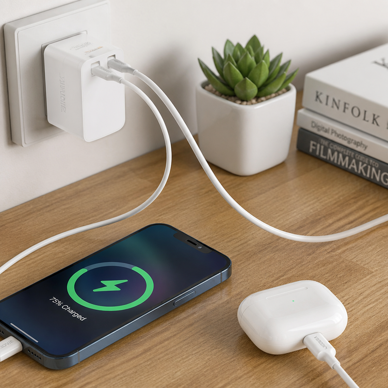 Cargador Apple iPhone Lightning Omnix — lifestyle
