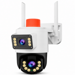 Cámara IP domo dual con alarma 12V — fondo blanco