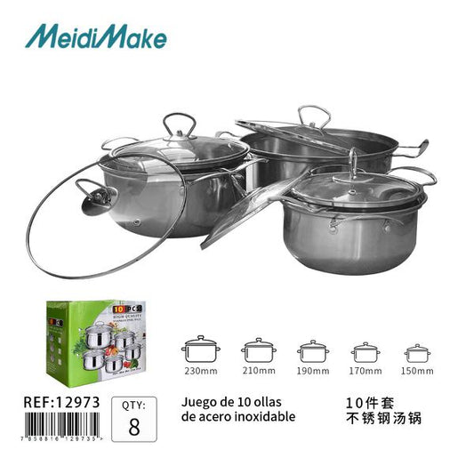 Juego de Ollas Acero Inoxidable 10 Piezas
