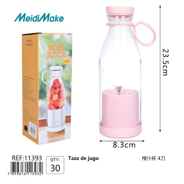 Taza Licuadora Portátil Recargable Rosa 470ml