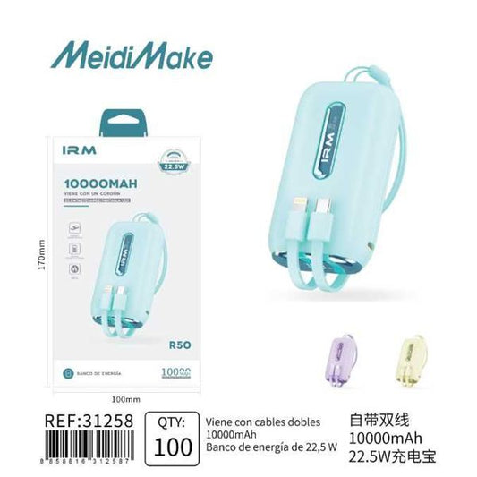 Powerbank 10000mAh Cables Dobles Incorporados