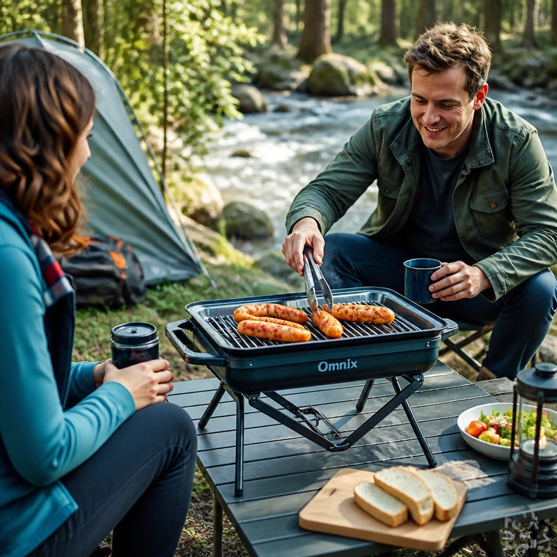 Parrilla Portátil Camping 56cm Omnix — lifestyle