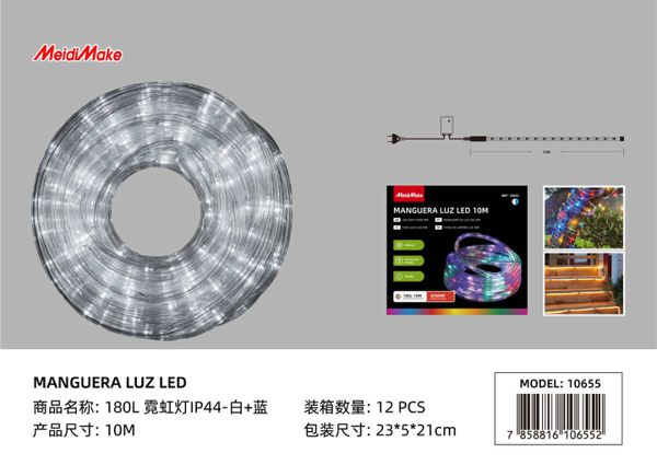 Manguera Luz Led Rgb Ip44 10m Blanco Azul