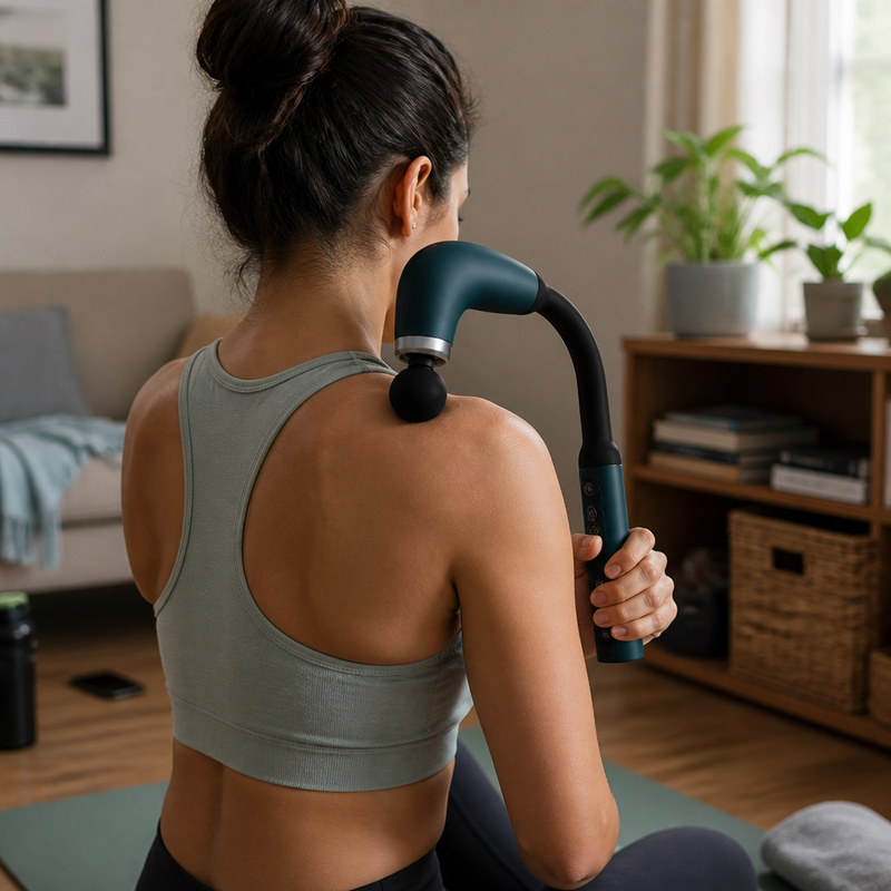 Pistola Masajeadora Fascial con Cabezal Curvo — lifestyle