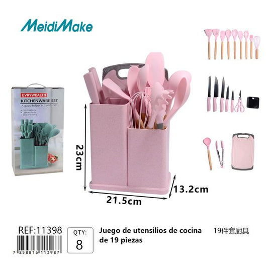 Juego Utensilios Cocina 19 Piezas Rosa