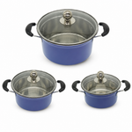 Set 3 piezas olla sopa acero inoxidable — fondo blanco