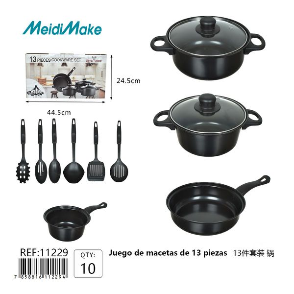 Juego de Ollas 13 Piezas Antiadherente Negro